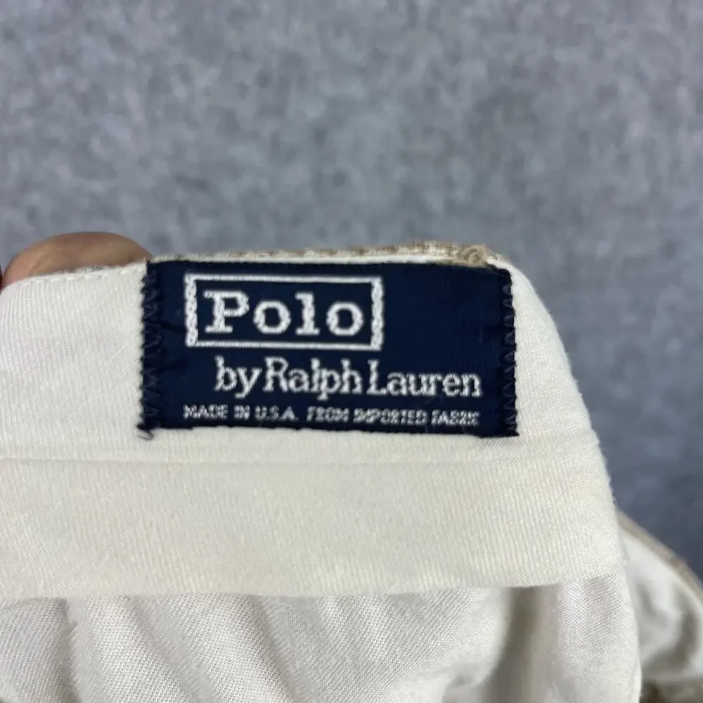 VTG Polo Ralph Lauren Pants Mens 35x27 Beige Houndstooth Cuffed‎ Pleated 80s USA